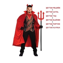 Halloween Şeytan Pelerin Çatal Taç Eldiven Papyon Kuyruk Set