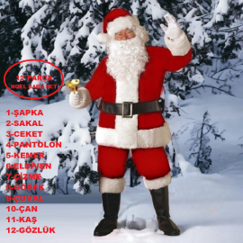 Noel Baba Kostümü Polar Lüx 12 Parça Set